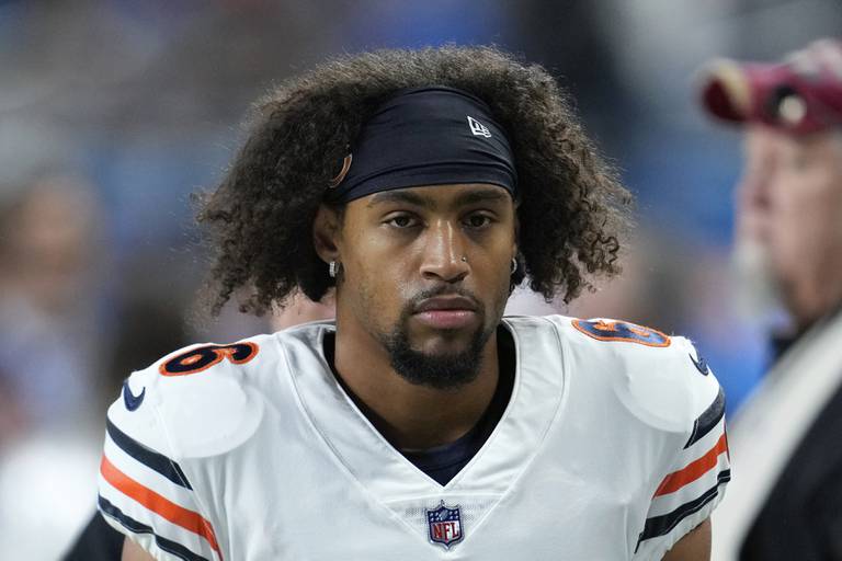 Chicago Bears cornerback Kyler Gordon watches against the Detroit Lions during an NFL football game in Detroit, Sunday, Jan. 1, 2023.