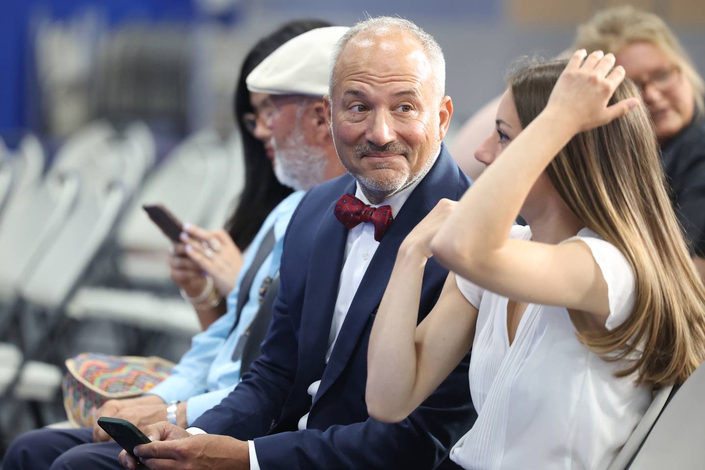 Plainfield Mayor John Argoudelis sits in attendance for Vice President Kamala Harris’ speech in Plainfield. Friday, June 24, 2022 in Plainfield.