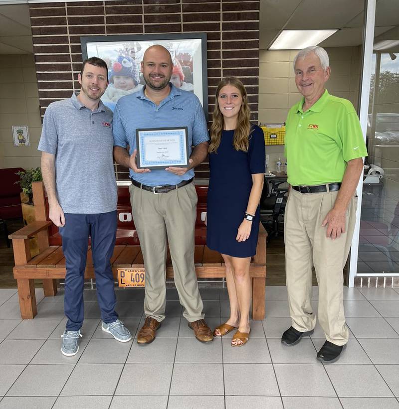 Star Ford was named the Streator Chamber business of the month for September 2023. Pictured are (from left) Alex Chalkey, Brandon Urbance, Ashley Manypenny and Don Drysdale, of Star Ford.