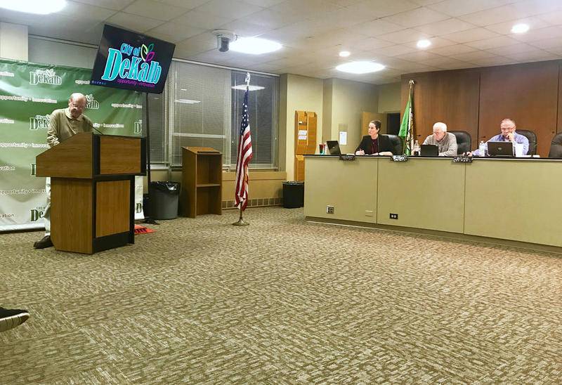 DeKalb resident Dwayne Brown speaks to the DeKalb City Council on Monday in support of  ChicagoWest Business Center growth.