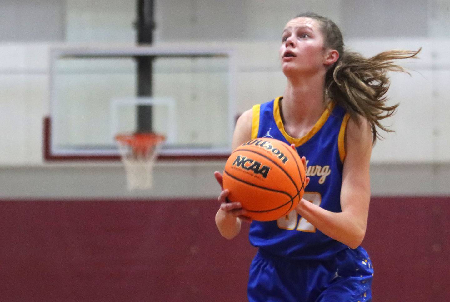 Johnsburg’s Skye Toussaint takes a shot in varsity girls basketball on Tuesday, Jan. 6, 2026 at Homer “Bill” Barry Gymnasium on the campus of Marengo High School in Marengo.
