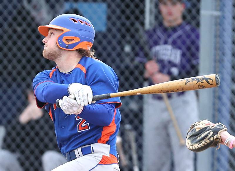 Genoa-Kingston's Nolan Perry takes a cut during their game against Rockford Lutheran Tuesday, May 2, 2023, at Genoa-Kingston High School.