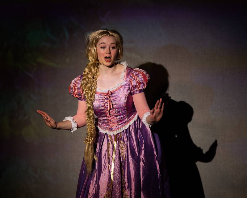 'Repunzel' (portrayed by Olivia Bergfeld) sings to audience during performance of "New Year, New Friends" on Saturday, December 27, 2025 at Stage 212 in LaSalle.