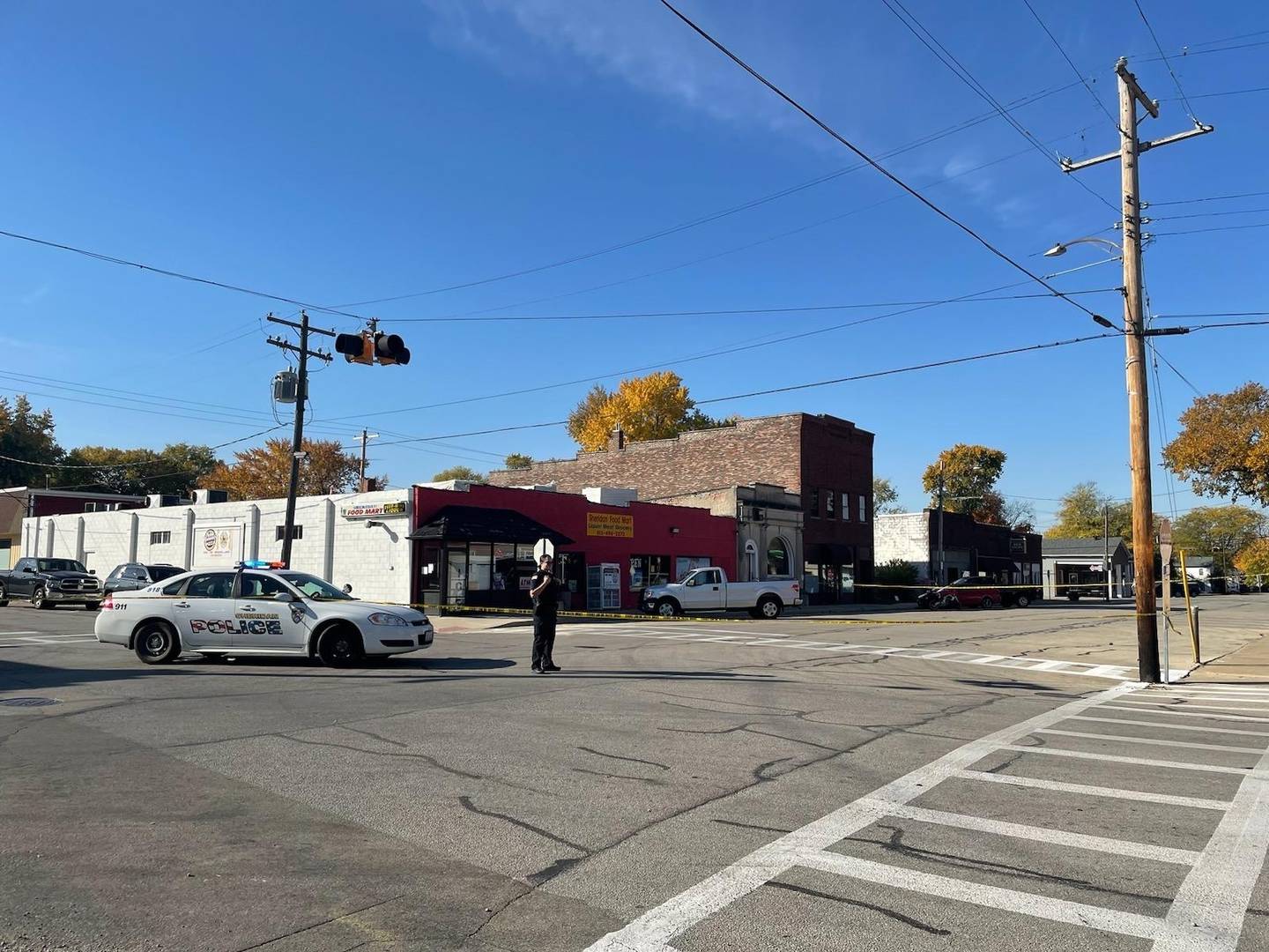 Law enforcement officers have secured the city center in Sheridan on Saturday morning.