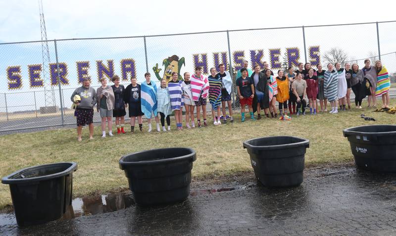 Serena High School students pose for a photo after participating in the Polar Plunge for Special Olympics on Friday, March 21, 2025 at Serena High School.