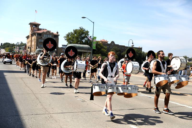 The St. Charles East High School marching band plays in the school’s annual homecoming parade on Friday, Sept. 13, 2024 on Main Street in St. Charles.