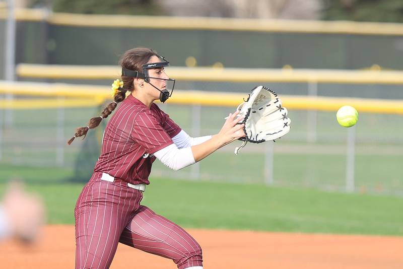 Lockport’s Giovanna Diciolla fields a bouncing ground ball against Lincoln-Way West in the WJOL Softball Tournament championship game on Thursday, April 2, 2026 in Joliet.