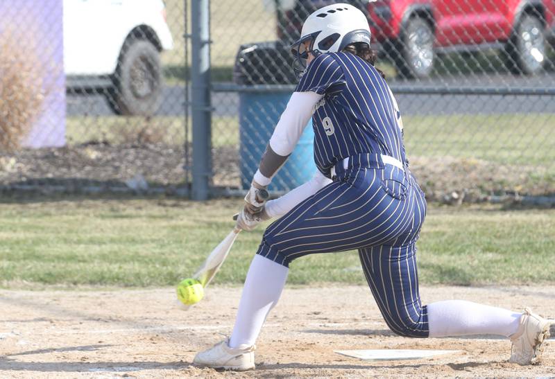 Marquette's Makayla Backos gets a hit against Serena on Wednesday, March 26, 2025 at Serena High School.