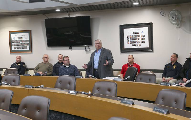 Former La Salle County Sheriff Tom Templeton speaks to the La Salle County Board Committee meeting on Monday, April 4, 2022 at the La Salle County Governmental Complex in Ottawa.