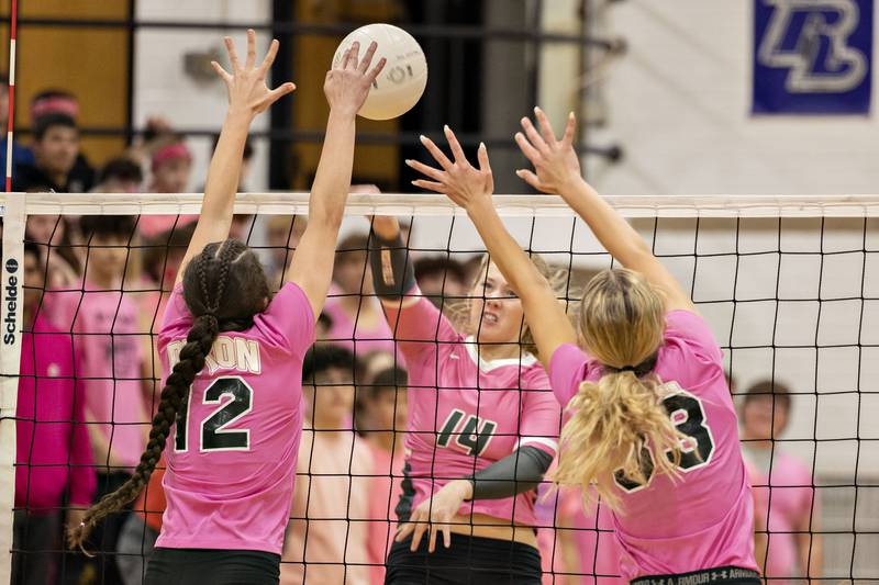 Rock Falls’ Nicolette Udel spikes the ball Thursday, Oct. 13, 2022 against Dixon.