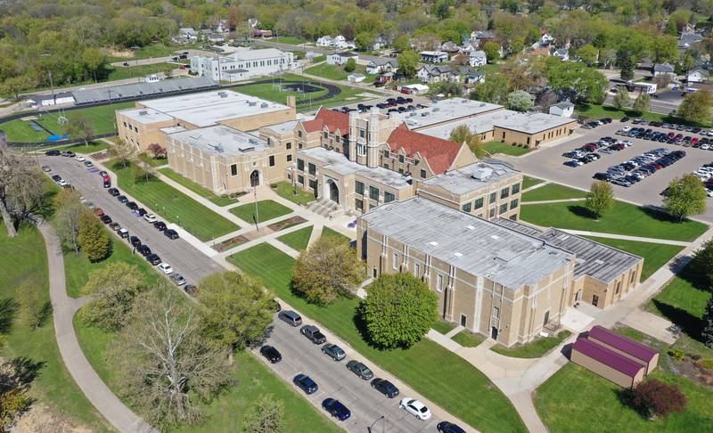 An aerial view of Dixon High School on Wednesday, May 3, 2023 in Dixon.