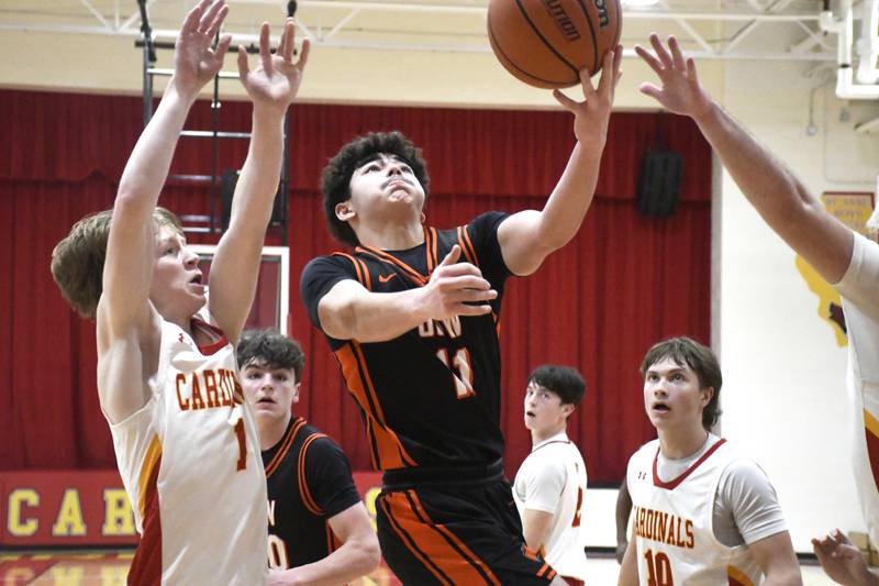 Gardner-South Wilmington's Cameron Gray goes up for a layup during St. Anne's 52-45 victory over Gardner-South Wilmington on Tuesday, January 13, 2026.