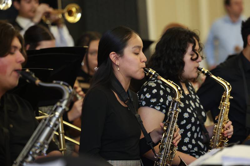 The Joliet West Jazz Band performs at the Joliet Township High School’s annual Salute To Service Partnership Recognition dinner on Tuesday, April 9, 2024 in Joliet.