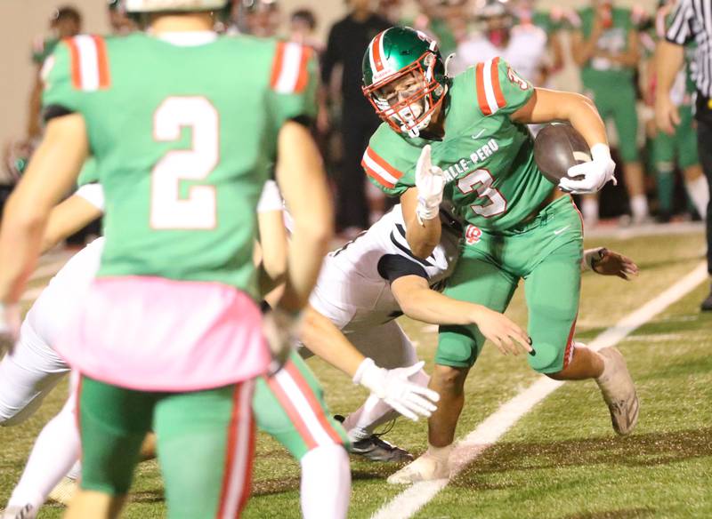 L-P's Rylynd Rynkewicz runs the ball against Kaneland on Friday, Oct. 17, 2025 at Howard Fellows Stadium.