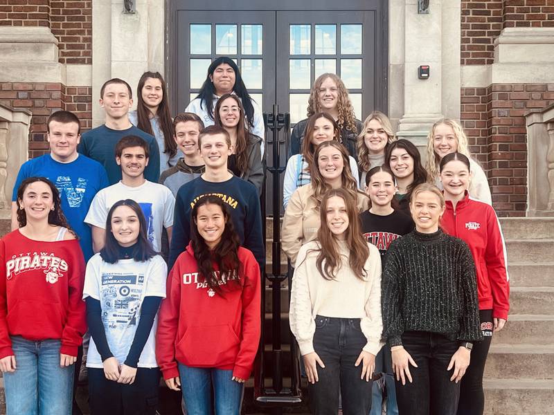 Illinois State Scholars were recognized at Ottawa High School. They are (from left, first row) Layne Krug, Maya Zeman, Mika Moreland, Isabelle Liebhart, Emma Cushing; (second row) Keagan Gromm, Kasey Dose, Brent McLauhghlin, Sullivan Walker, Peyton Bryson, Maggy Buscher, Olivia Trovero, Melanie Stisser; (third row) Alexander Houk, Kate Passwater, Valeria Navarro, Ava Laury, Christian Gray, Christina Snook and Alyssa Malmassari.