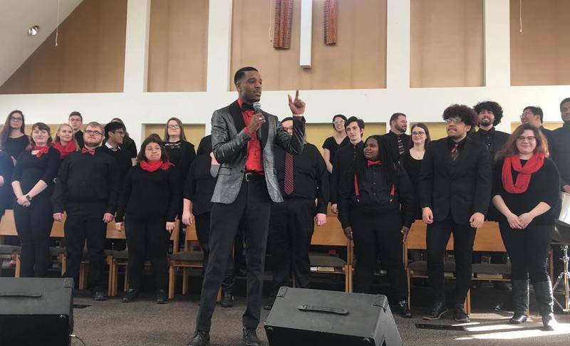 Shaw Local February 2020 file photo - Markcus Kitchens, organizer of the first annual Black History Month Spiritual Concert at New Hope Missionary Baptist Church in DeKalb, introduces the Northern Illinois University Concert Choir Saturday.
