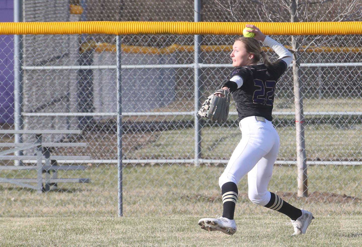 Serena's Anna Ajerpe throws the ball back to the infield after fielding a ground ball against Marquette on Wednesday, March 26, 2025 at Serena High School.