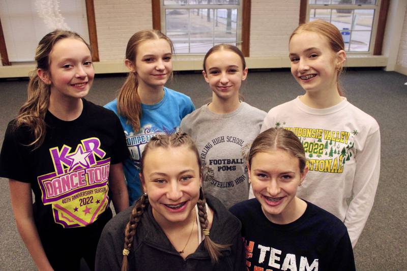 Members of the Sterling High School dance team that enters the IHSA Class 1A competitive dance sectional in Washington on Saturday. Front row, from left, Addison Andrews, Kirsten Workman. Second row, Willa Lehman, Avery Van Oosten,  Ava Lehman and Lilian Reaver.
