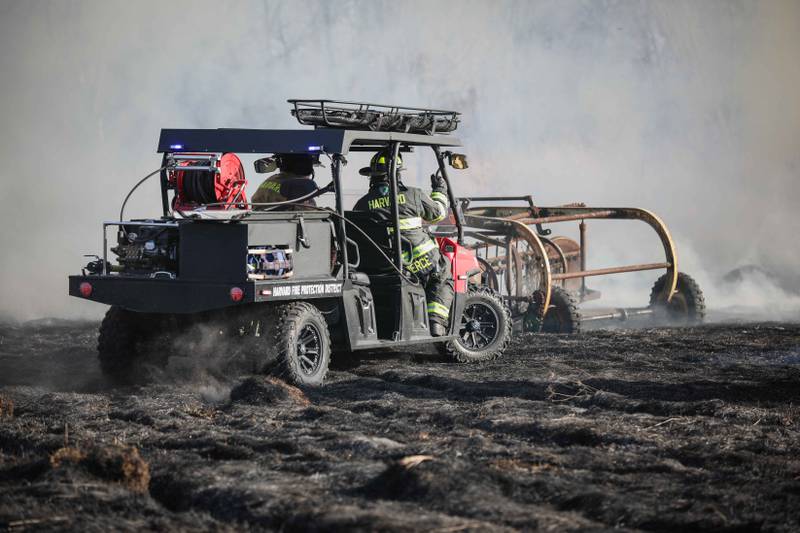 Fourteen acres of land were burned Thursday, Jan. 30, 2025 in a brush fire near Harvard.