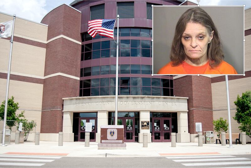 Inset of Tina L. Meltzer in front of Northwest Herald file photo of McHenry County courthouse.