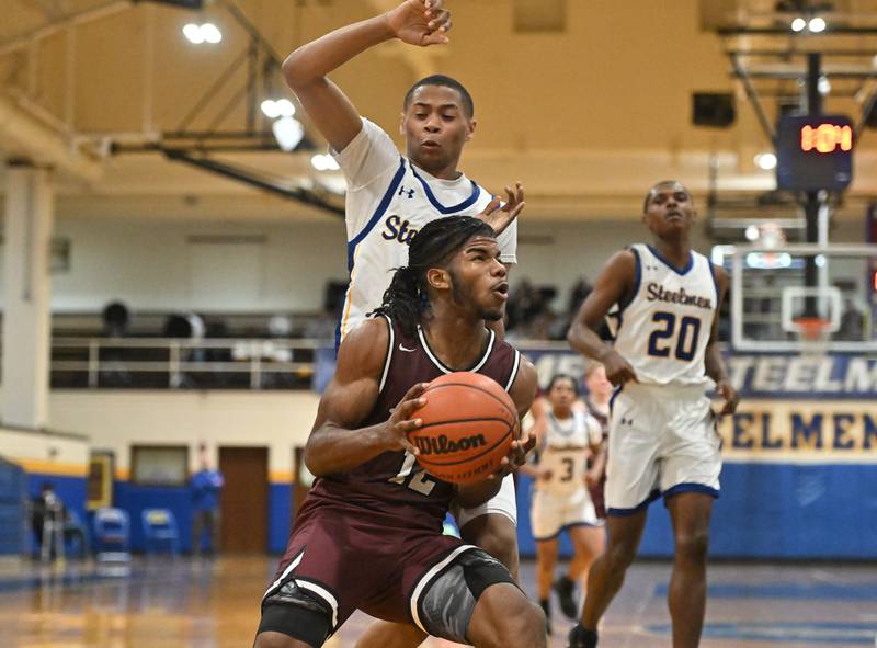 Lockport's Jalen Falcon drives to the basket against Joliet Central on Monday, Jan. 30, 2023, at Joliet.