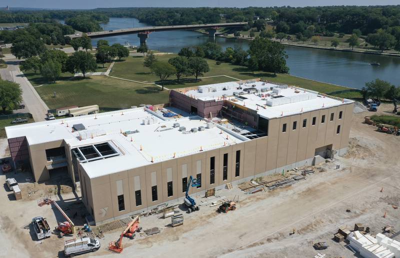 An aerial view of the progress of the YMCA building on Monday, Aug. 28, 2023 in Ottawa.