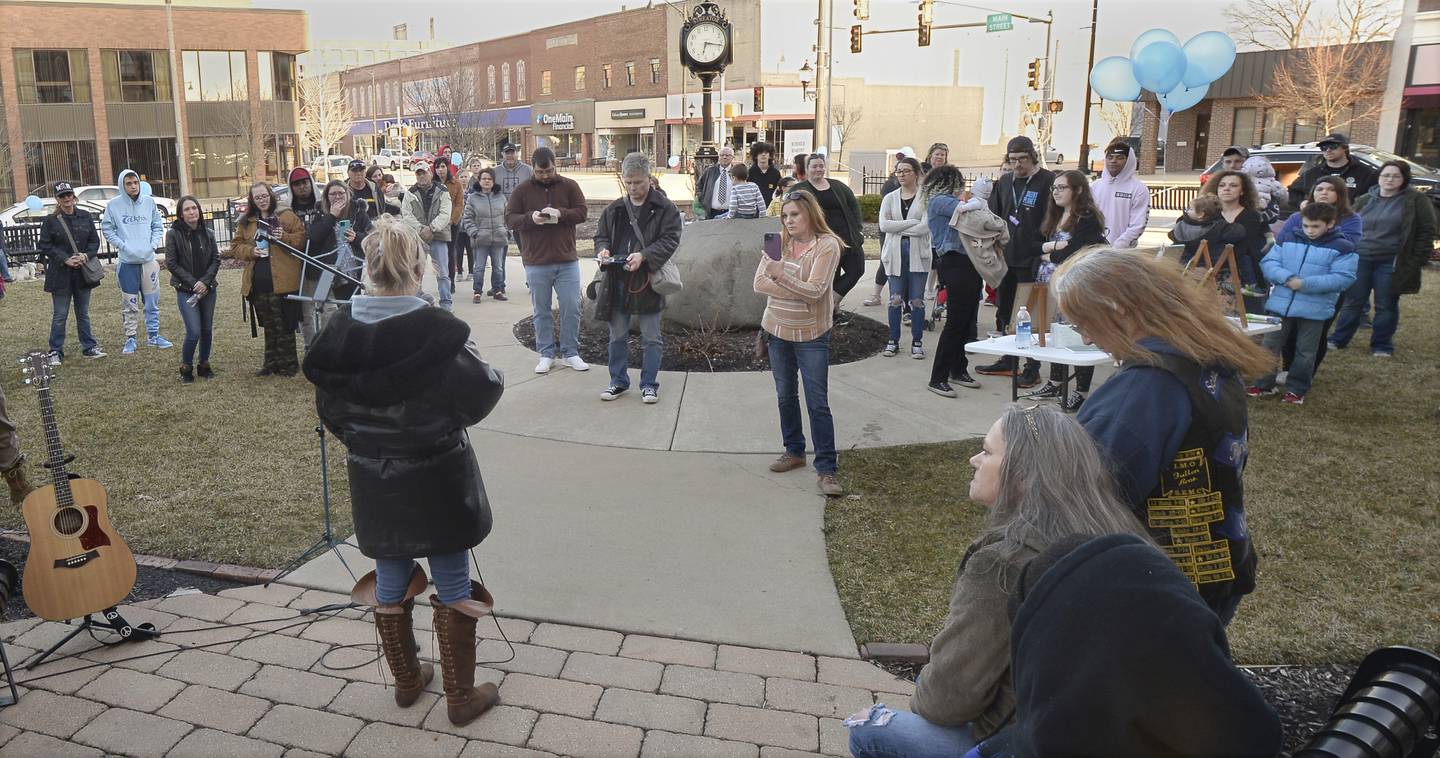 Family and friends gathered Sunday, March 26, 2023, at Heritage Park in Streator during a memorial for Dalton Mesarchik on the 20th anniversary of his murder.