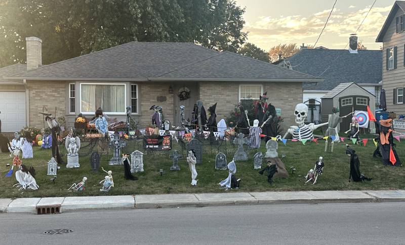 A view of Halloween decorations at the corner of 7th and West Streets on Monday, Oct. 27, 2025 in Peru.