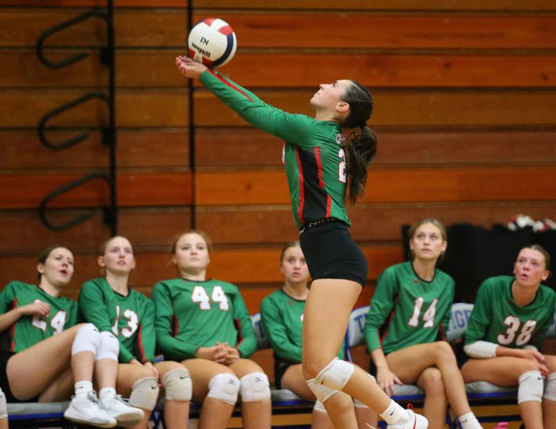 L-P's Elizabeth Sines save the ball in play against Princeton on Tuesday, Aug. 27, 2024 at Princeton High School.
