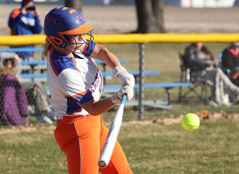 Genoa-Kingston's Arielle Rich takes a cut Monday, March 23, 2026, during their game at Hinckley-Big Rock High School.