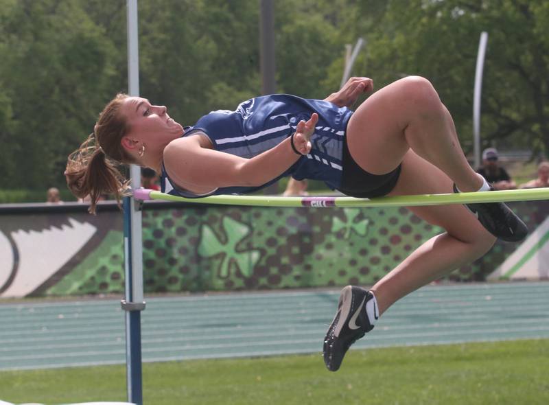 Lisle's Fausta Grigonis competes in the high jump during the Class 1A Sectional track meet on Thursday, May 15, 2025 at Seneca High School.