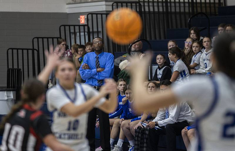 Newman coach Herb Martin watches his team against Fulton Tuesday, Nov. 25, 2025.