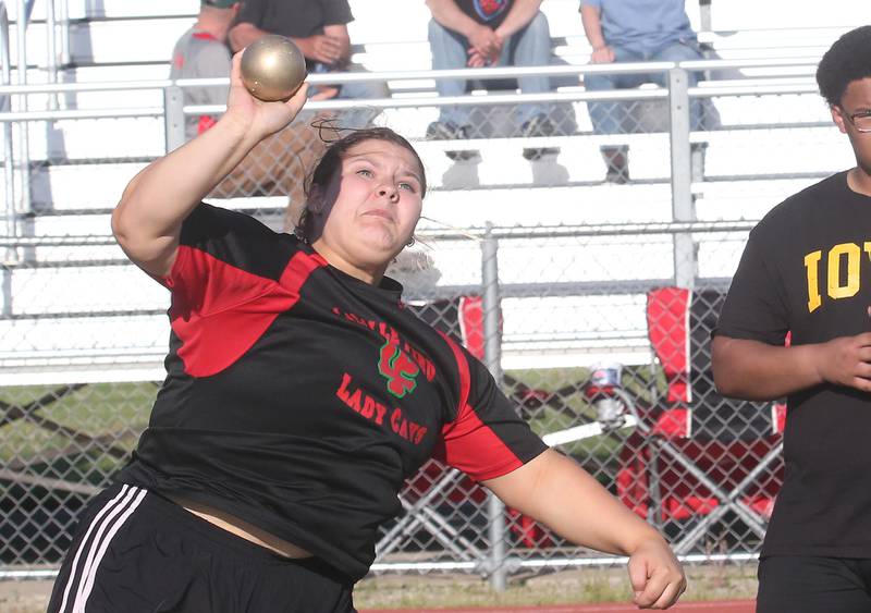 L-P's Cassidy Cromwell competes in the shot put during the Interstate 8 conference track meet on Friday, May 3, 2024 at the L-P Athletic Complex in La Salle.