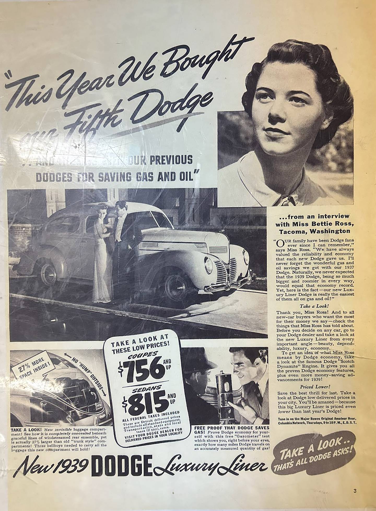 Photos by Rudy Host, Jr. - 1939 Dodge Luxury Liner Ad