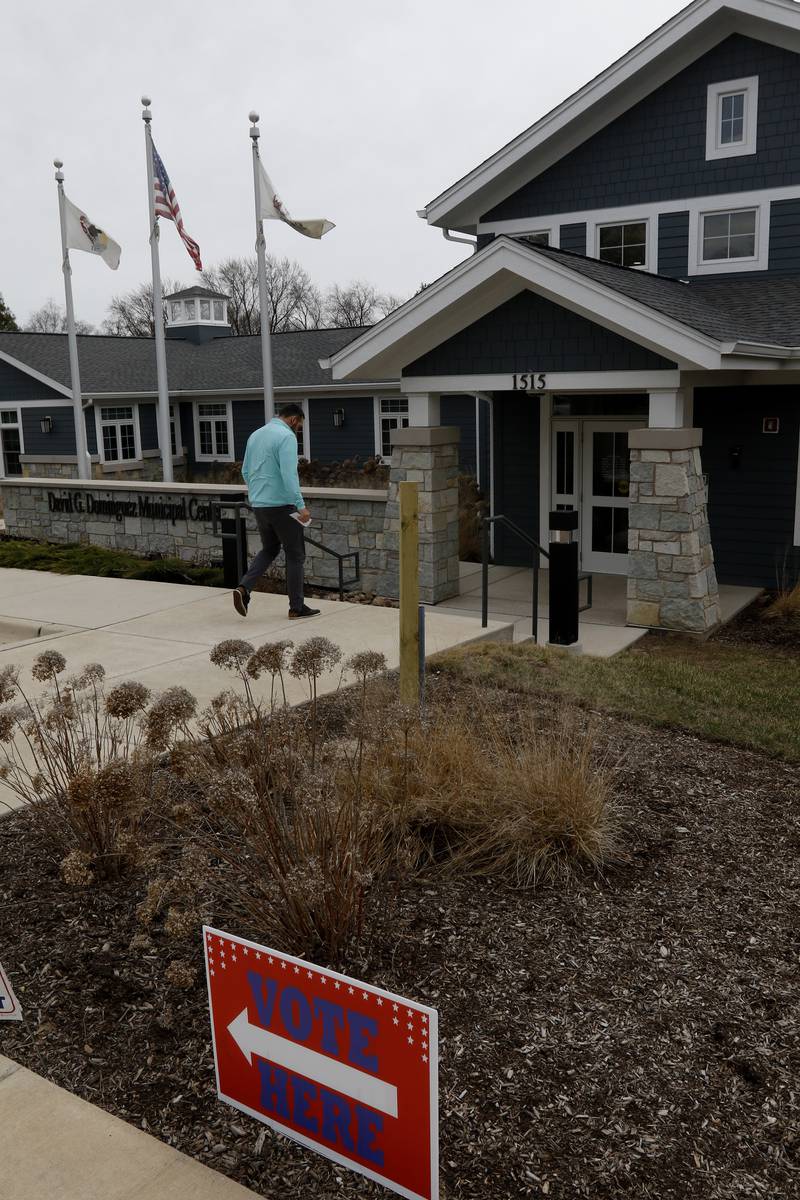 A voter walks into the Johnsburg Village Hall to vote on Tuesday, April 1, 2025, in the 2025 Consolidated Election.