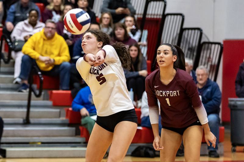 Lockport's Emma Consigny passes to a teammate during a 4A Supersectional girls volleyball game against Oak Park-River Forest at Hinsdale Central on Nov. 10, 2025.