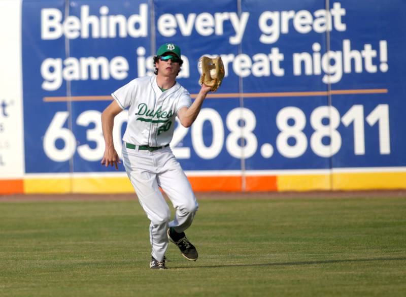 York’s Ryan Turner makes a catch in right field during the Class 4A Kane County Supersectional against Hononegah at Northwestern Medicine Field in Geneva on Monday, June 5, 2023.