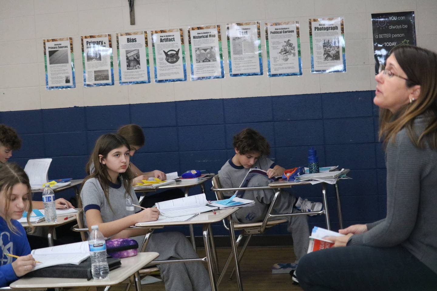 Students are seen Jan. 26, 2023 interacting with their teacher at St. Mary School.