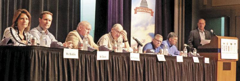 Members of the U.S. House Agriculture Committee conduct their fifth farm bill listening session at Richland Community College in Decatur, Ill. The session, conducted during the Farm Progress Show, highlighted the need to continue crop insurance and maintain funding for nutrition titles, as well as find funds for conservation, beginning farmer programs and ag education. Moderator Duane Noland introduced speakers before they addressed the lawmakers, Rep. Cheri Bustos, D-Ill.; Rep. Rodney Davis, R-Ill.; Rep. Glenn “GT” Thompson, R-Pa.; Chairman Mike Conaway, R-Texas; Ranking Member Collin Peterson, D-Minn.; Rep. Mike Bost, R-Ill.; and Rep. Darin LaHood, R-Ill.