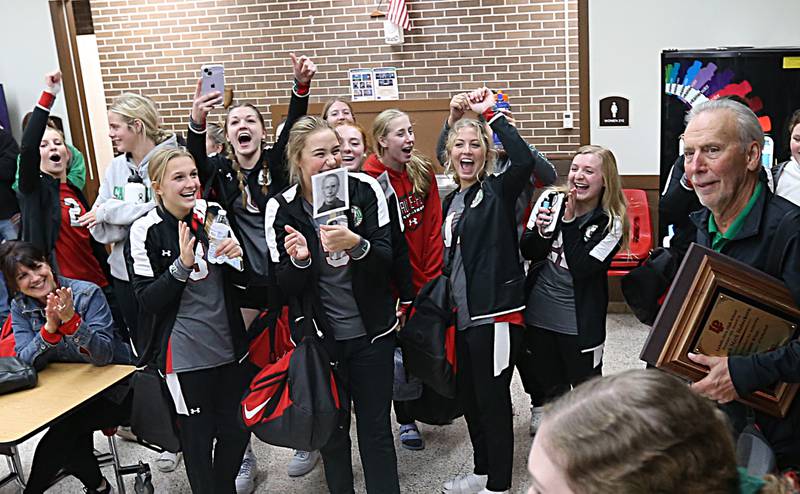 L-P head coach Mark Haberkorn enters L-P High School during a special celebration after getting his 1000th career win against Ottawa on Tuesday, Oct. 18, 2022 at Kingman Gymnasium in Ottawa.