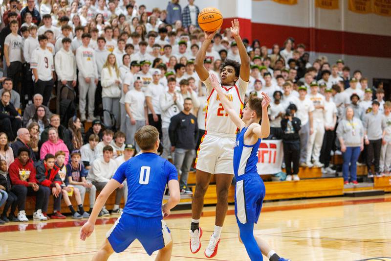 Batavia's Xavier Justice shoots a jumper against Geneva on Friday, Feb.6,2026 in Batavia.