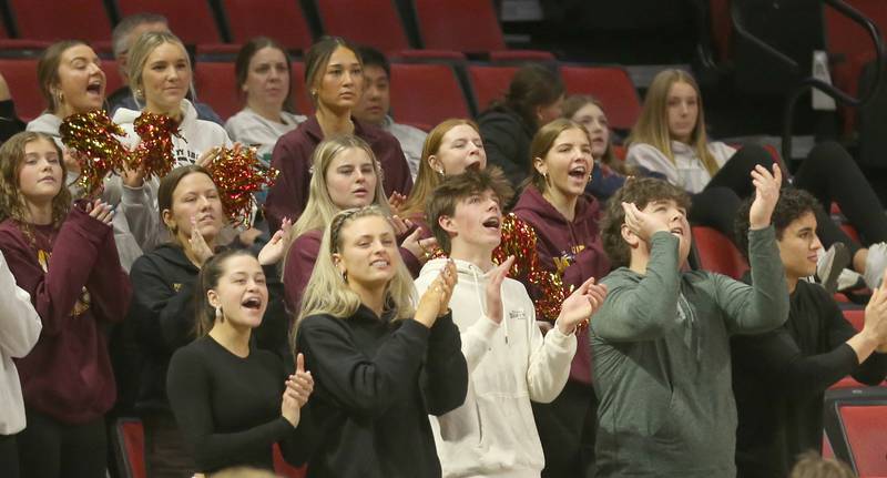 Montini fans cheer on the Lady Broncos as they play Quincy Notre Dame during the Class 3A State semifinal game on Thursday, March 6, 2025 at CEFCU Arena in Normal.