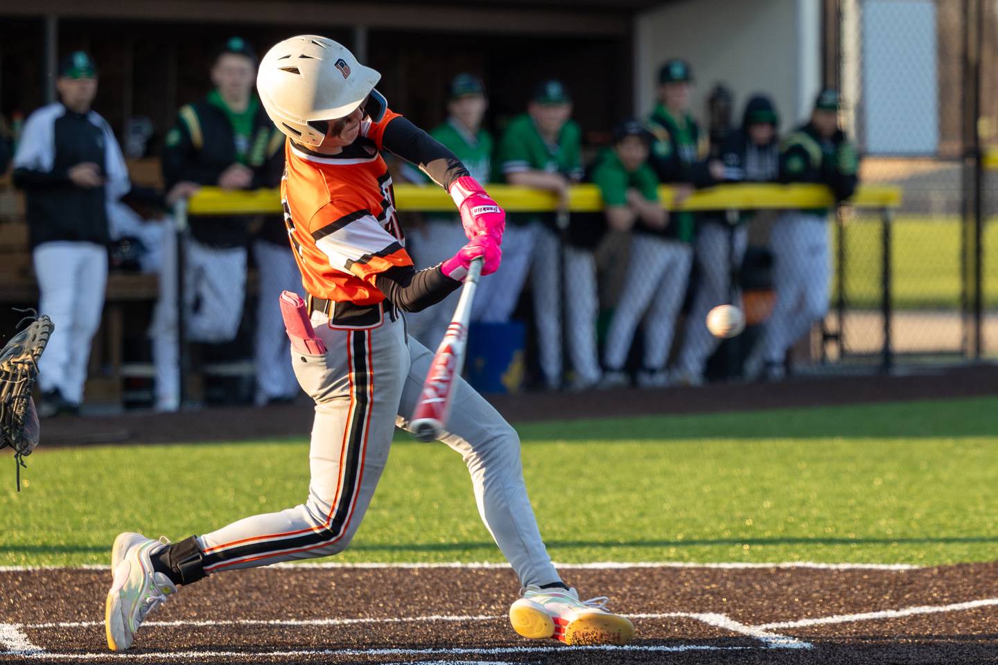 Chasten Clegg (44) of Beecher swings on Friday, April 11, 2025 at Seneca High School in Seneca.