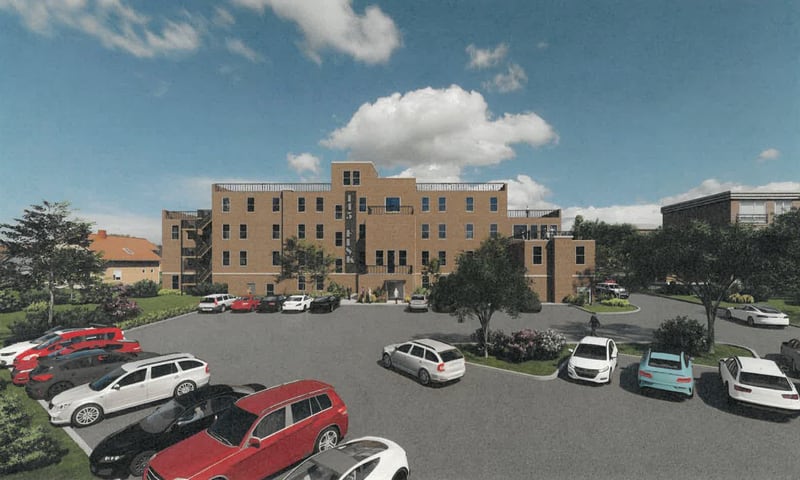Concept plans of a proposed 32-unit apartment complex at 145 Fisk Ave. in DeKalb. A developer has petitioned the city to approve the build at the former St. Mary's Hospital.