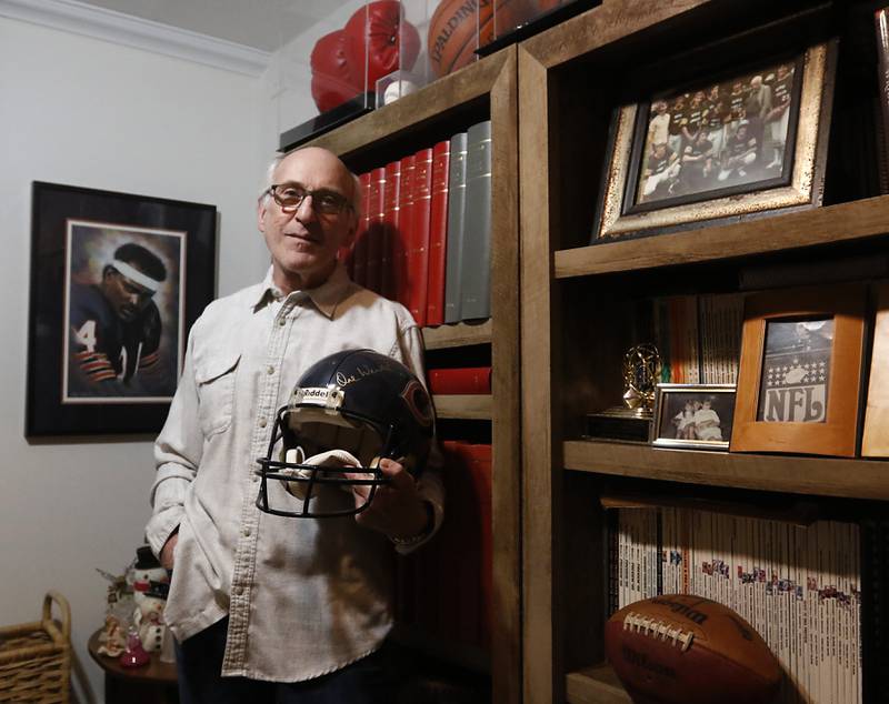 Hub Arkush in his home in Tower Lakes on Wednesday, Dec. 14, 2022. Arkush who is Shaw Local's senior Bears analyst, suffered a heart attack on Aug. 15 while covering training camp. He spent more than two months at Northwestern Memorial Hospital in Chicago.