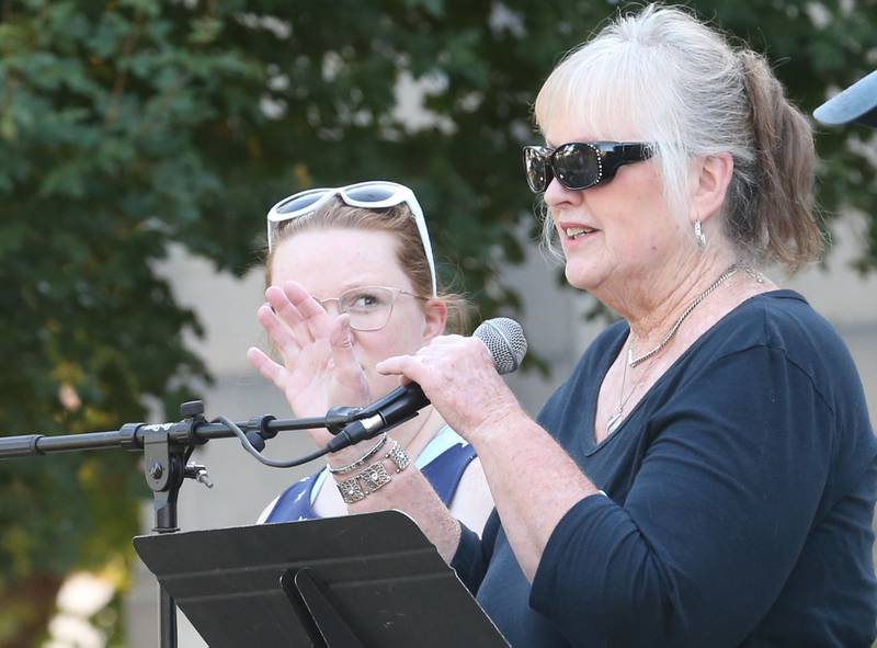 Lonnie Caldwell speaks during a vigil for Charlie Kirk on the front steps of the Bureau County Courthouse on Monday, Sept. 15, 2025 in Princeton. Around 200 people attended the vigil.