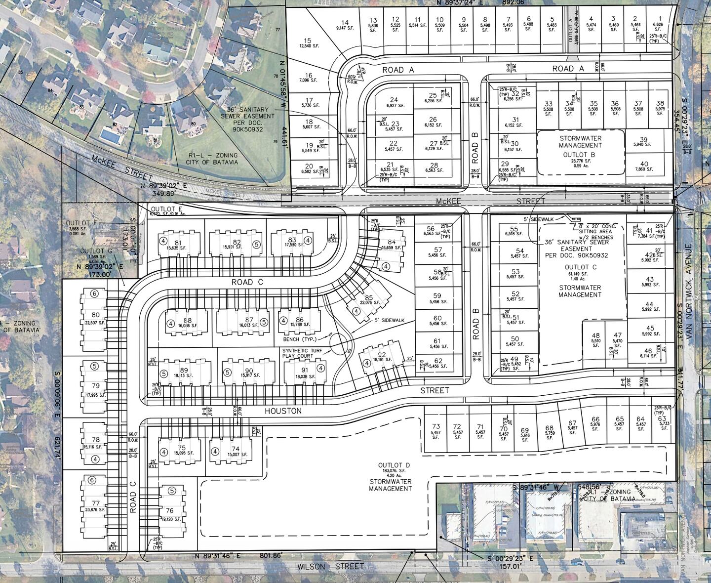 Site map for proposed subdivision development Ashton Ridge in Batavia.