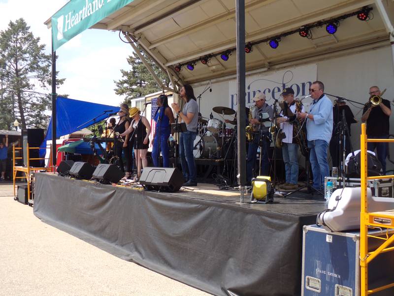 Brass from the Past performs funk, soul and rhythm and blues cover songs Saturday, June 3, 2023, during the Shrimp and Brew Hullabaloo at Rotary Park in Princeton.