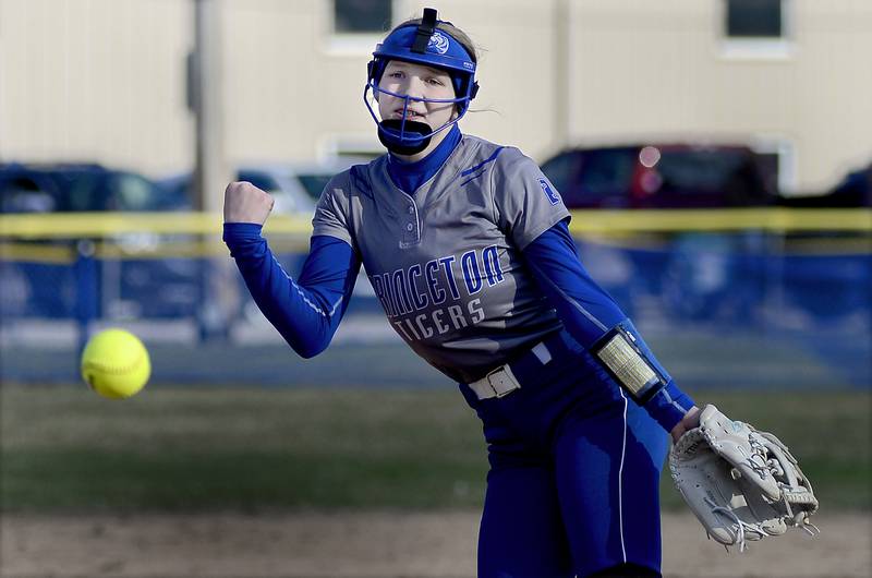 Princeton starting pitcher Reese Revigilo lets go with a pitch on Monday, March 27, 2023 at Marquette.