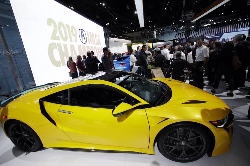 The Acura NSX is shown at the AutoMobility LA auto show Wednesday, Nov. 20, 2019, in Los Angeles. (AP Photo/Marcio Jose Sanchez)